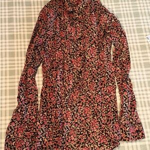LC Lauren Conrad Black Blouse with Pink Floral Print